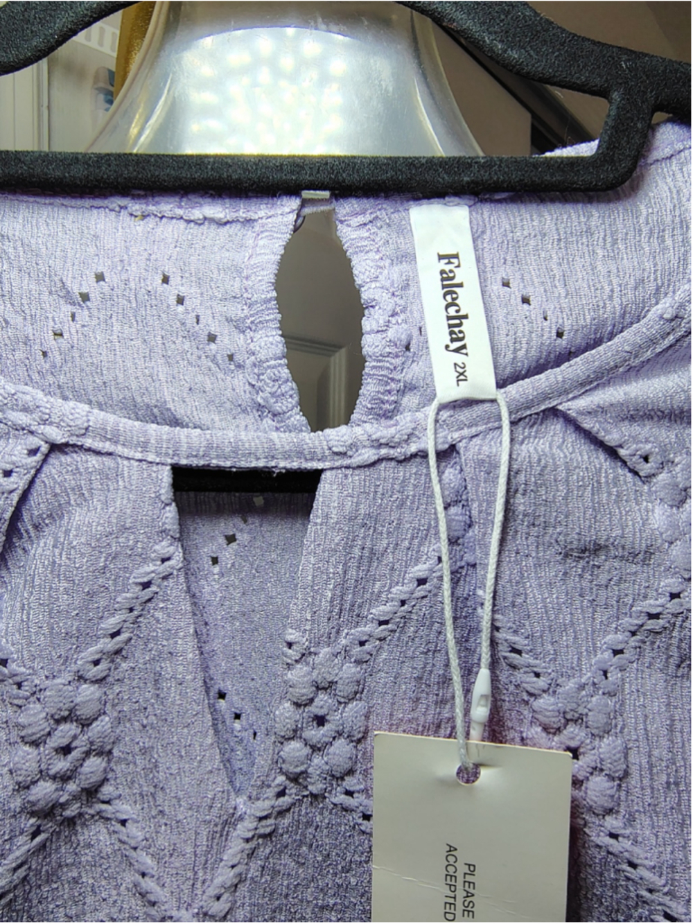 Falechay 2XL Lavender Eyelet Blouse NWT Plus Size Lilac Textured Top - Picture 10 of 10